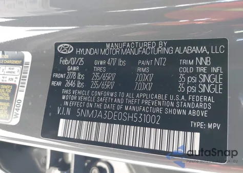 2025 Hyundai Tucson Se z USA, uszkodzony, nr VIN 5NMJA3DE0SH531002